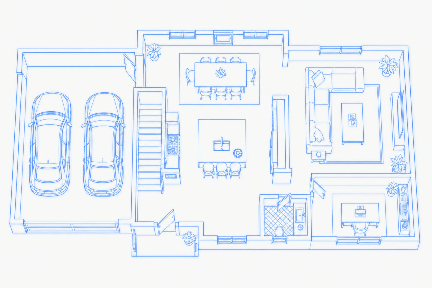 The same plan risen into a three-dimensional structural frame